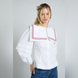 NWT Damson Madder Elise Blouse White With Red Piping UK 10 / US 6